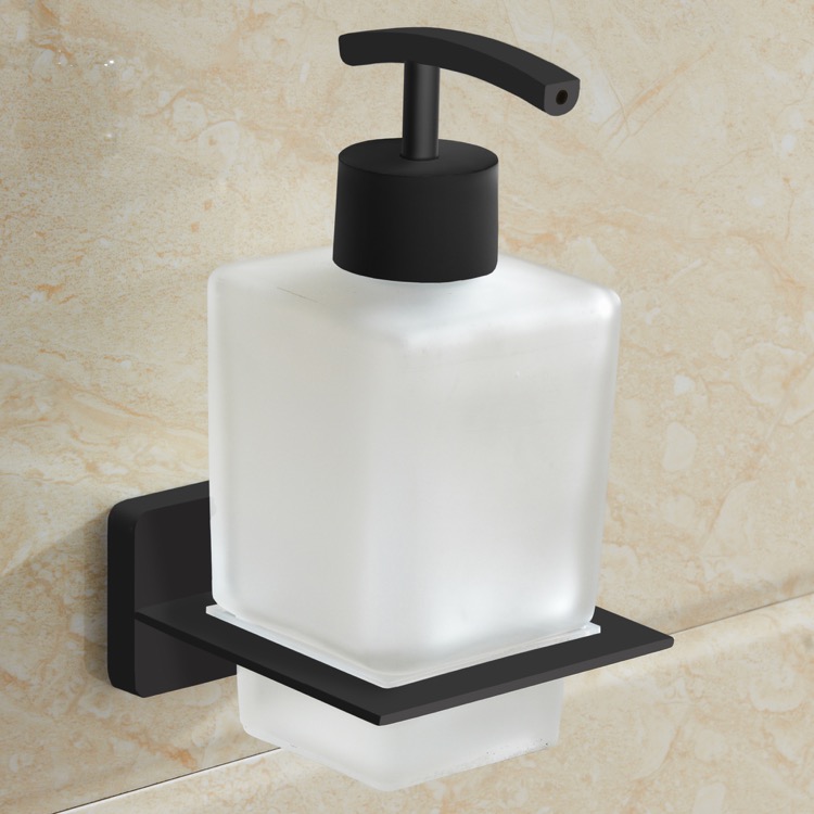 Soap Dispenser, Nameeks NCB62, Matte Black Wall Mounted Frosted Glass Soap Dispenser